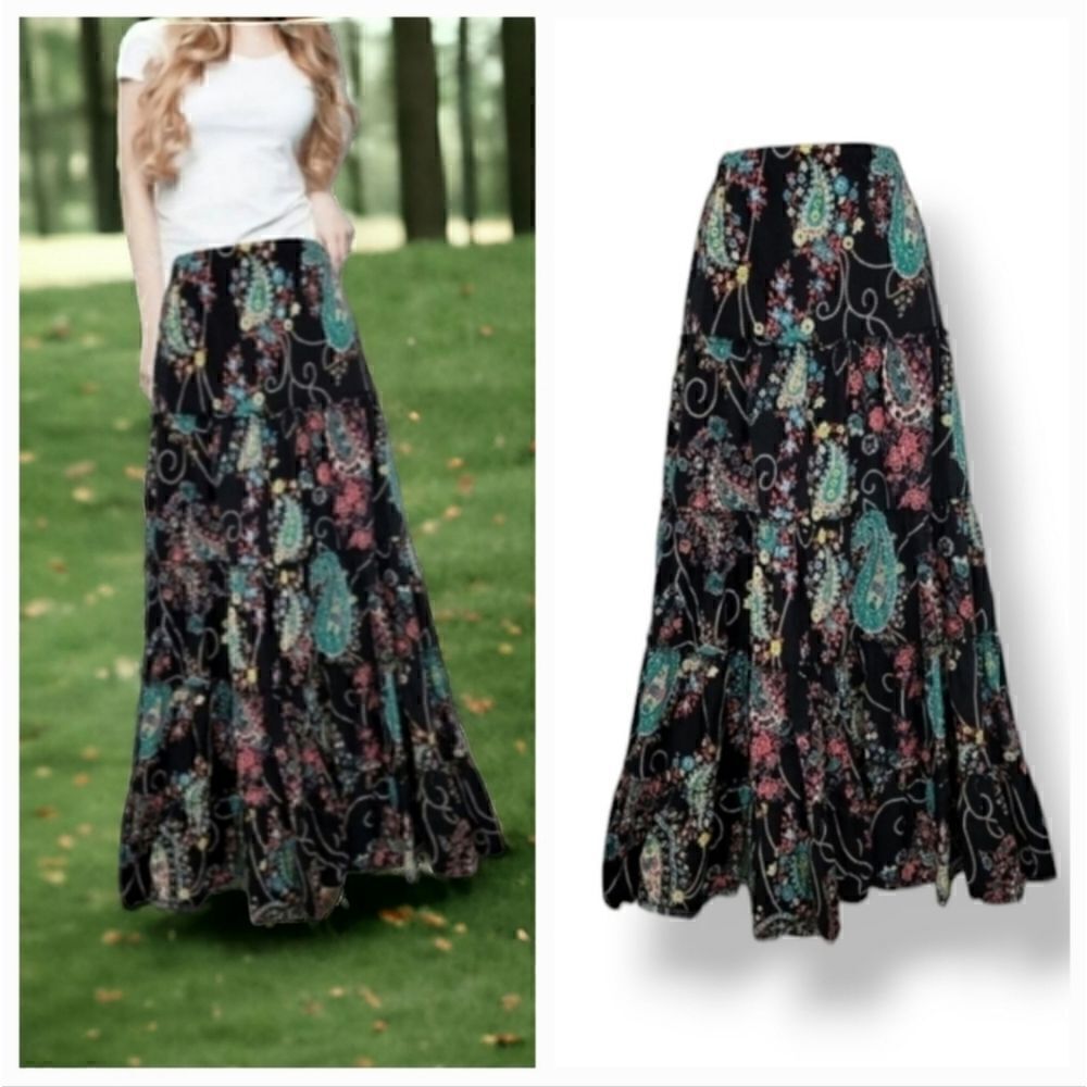Vintage Y2K Rampage Floral Paisley Tiered Maxi Skirt Size 11/31